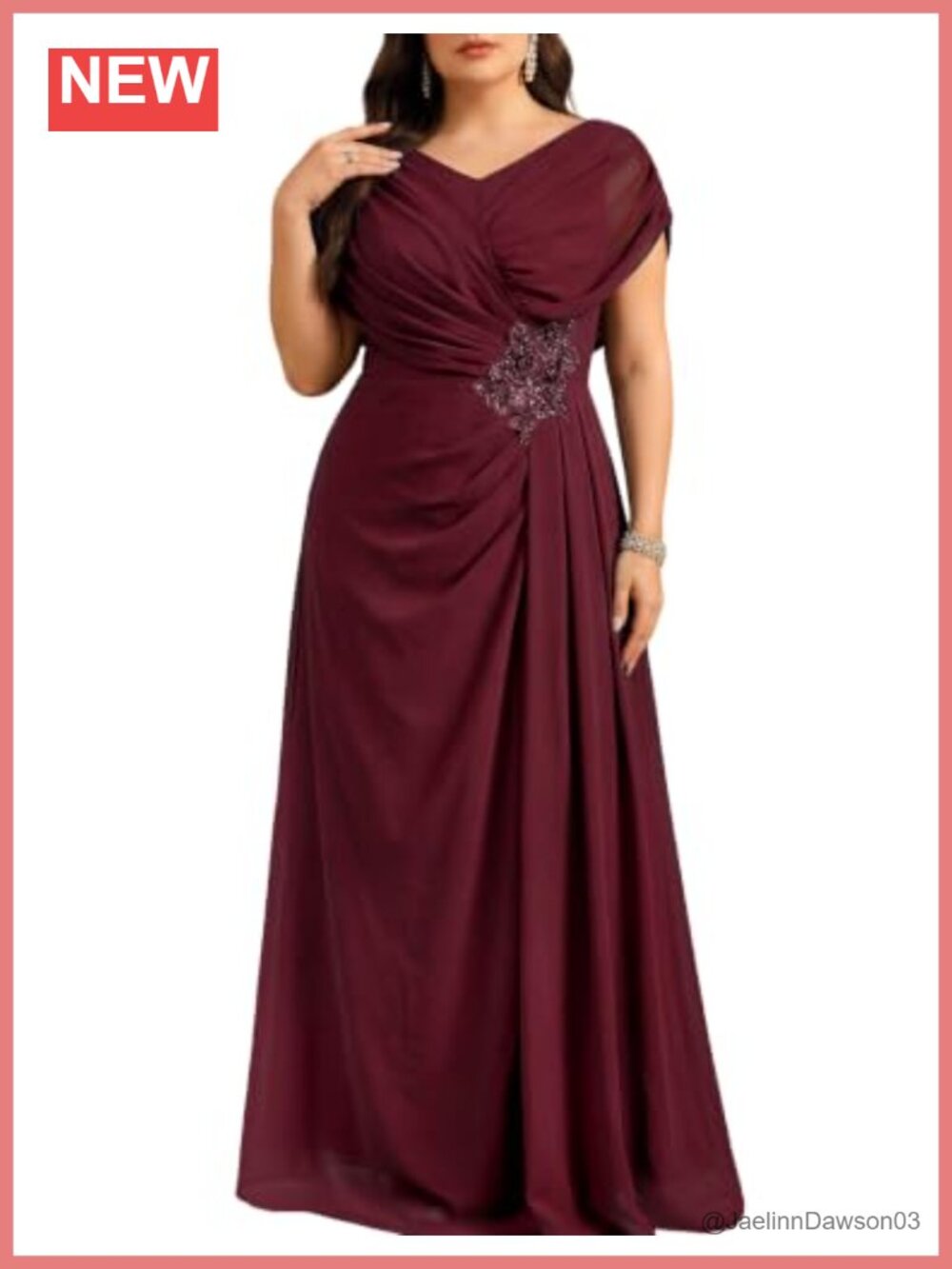 Plus Size Chiffon Formal Gown Pleated Waist Maxi Bridesmaid Dress